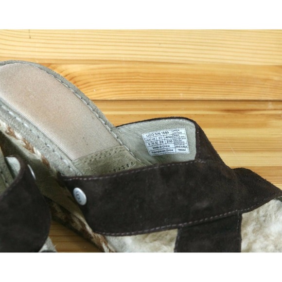UGG Women's Suede Wedge Sandals Fur lined Brown Size 8 Shoes Slip Ons 1689 - Picture 8 of 8